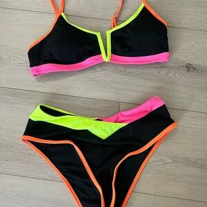 Neon Trim Black Bikini Set